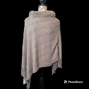 Faux fur sequin poncho